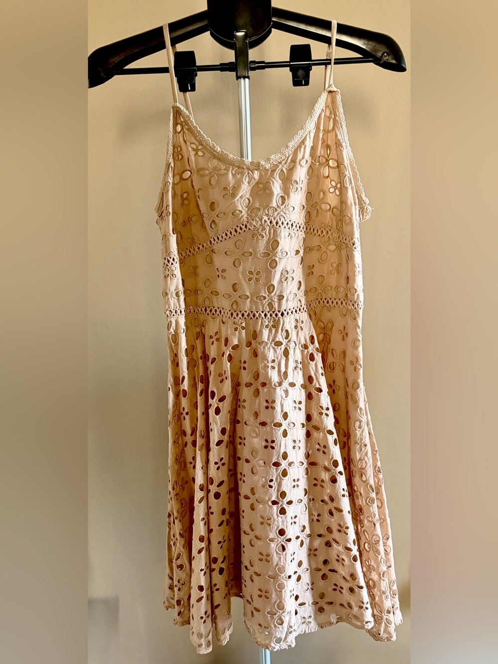 Eyelet Mini Dress in Blush Beige